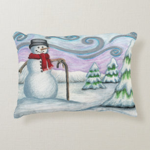 Happy Snowman Winter Wonderland Accent Pillow Decoratief Kussen