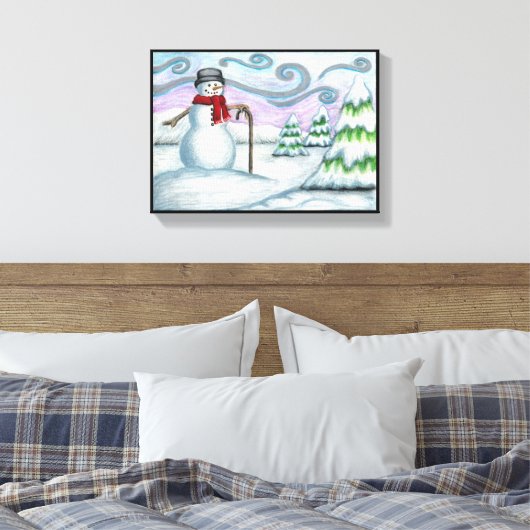 Happy Snowman Winter Wonderland Wrapped Canvas (Insitu (Slaapkamer))