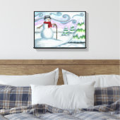 Happy Snowman Winter Wonderland Wrapped Canvas Afdruk (Insitu (Slaapkamer))