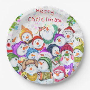 Happy Snowmans Kerst Papier Borden Papieren Bordje