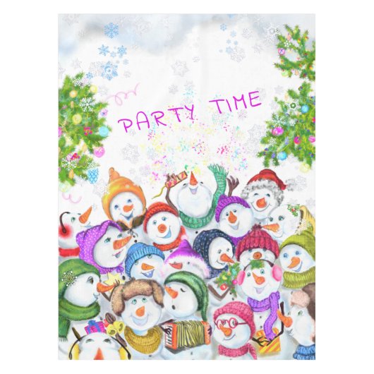 Happy Snowmans Kerst Tafelkleed (Voorkant)