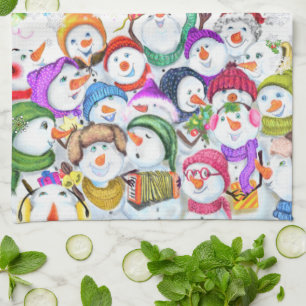 Happy Snowmans-kerstfeest keukenhanddoek