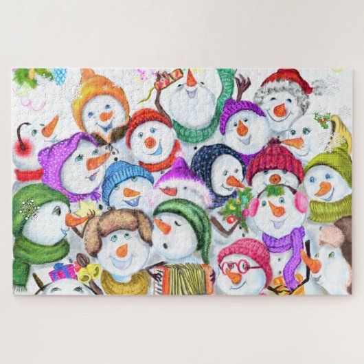 Happy Snowmans Merry Kerstmis Puzzle Gift Legpuzzel (Horizontaal)
