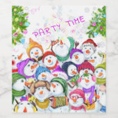 Happy Snowmans Merry kerstparty Funny Drawing Wijn Etiket (Enkel label)