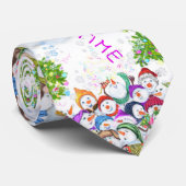 Happy Snowmans Party Kerst Stropdas (Opgerold)