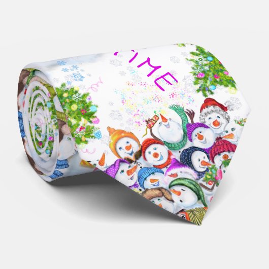 Happy Snowmans Party Kerst Stropdas (Opgerold)