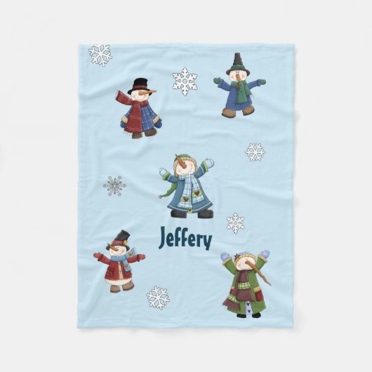 Happy Snowmen Custom Fleece Blanket (Voorkant)