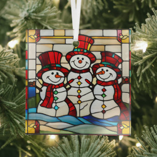 Happy Snowmen Glas Ornament