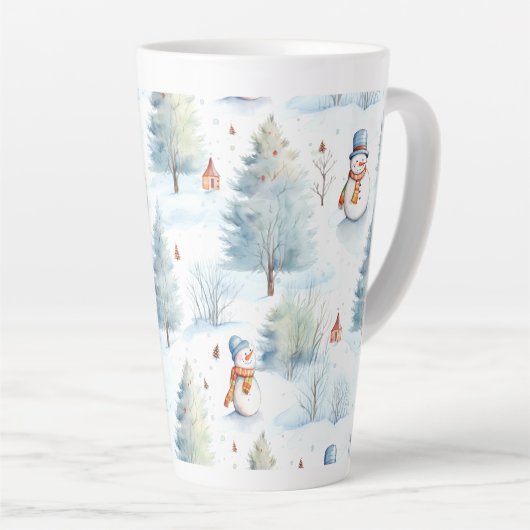 Happy Snowmen Pattern Latte Mok (Rechterhoek)