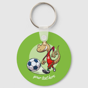 Happy Soccer Star Gecko Kicking Football Cartoon Sleutelhanger