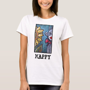HAPPY Sock Monkey en Sunflower T-shirt