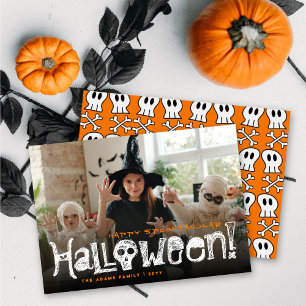 Happy Spooktacular Halloween Skulls & Botten Foto Feestdagenkaart