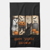 Happy "Spooky" Halloween Ghost Black Cat Theedoek (Verticaal)