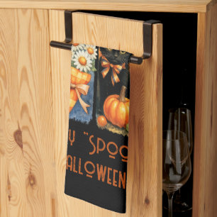 Happy "Spooky" Halloween Pompoenen Zwarte Kat Gees Theedoek