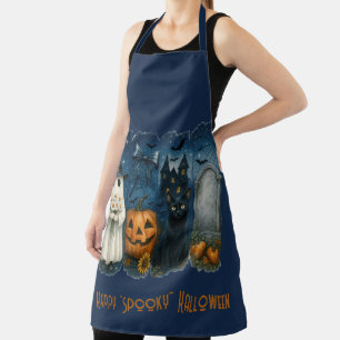 Happy "Spooky" Halloween Pumpkin Ghost Black Cat Schort