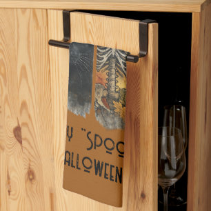 Happy "Spooky" Halloween Pumpkin Skeleton Crow Theedoek