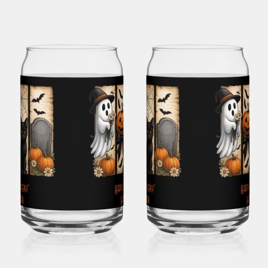 Happy Spooky Halloween Scenes Drinkware Set Blikvorm Glas (Links)