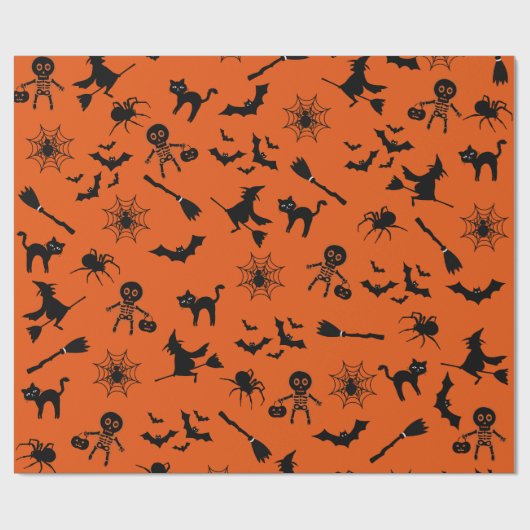 Happy Spooky Halloween Zwart, Sinaasappel Schattig Cadeaupapier (Vlak)