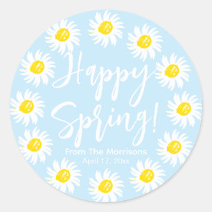 Happy Spring bleek blauw daisies lijst douanemanus Ronde Sticker