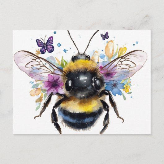Happy Spring Bumble Bee and Butterflies Briefkaart (Voorkant)