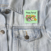 Happy Spring Bunny Chick Tulip Pin - Sjabloon Vierkante Button 5,1 Cm (In situ)