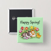 Happy Spring Bunny Chick Tulip Pin - Sjabloon Vierkante Button 5,1 Cm (Voorkant /achterkant)