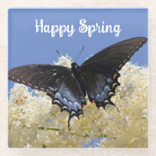 Happy Spring Butterfly Onderzetter Glazen Onderzetter