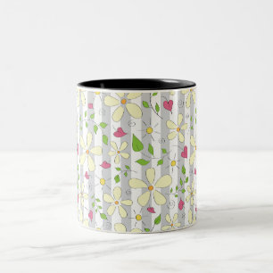 Happy spring chamomile daisy floral design tweekleurige koffiemok