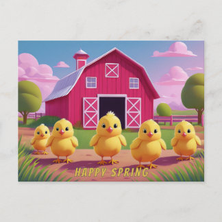 Happy Spring Chicks in Barnyard Briefkaart