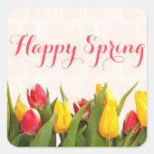 Happy Spring Colorful Tulips Vierkante Sticker (Voorkant)