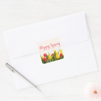 Happy Spring Colorful Tulips Vierkante Sticker