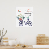 Happy spring-design: fiets, bloemen en vogels poster (Keuken)