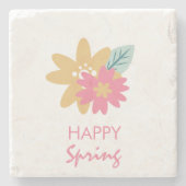 Happy Spring Easter Florals Roze Blauw Geel Stenen Onderzetter (Voorkant)