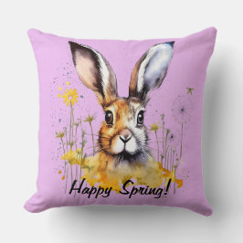 Happy Spring Floral Bunny met gele paardenbloemen Kussen