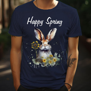 Happy Spring Floral Bunny met gele paardenbloemen T-shirt
