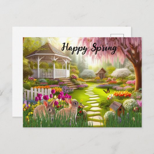 Happy Spring Flower Garden Landschap Feestdagenkaart (Voorkant / Achterkant)