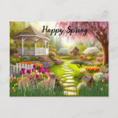 Happy Spring Flower Garden Landschap Feestdagenkaart (Voorkant)