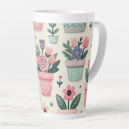 Happy Spring Flower Pot Print Design Latte Mok