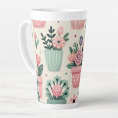 Happy Spring Flower Pot Print Design Latte Mok (Linkerhoek)
