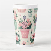 Happy Spring Flower Pot Print Design Latte Mok (Voorkant)