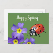 Happy Spring Flowers Ladybug Briefkaart (Voorkant / Achterkant)