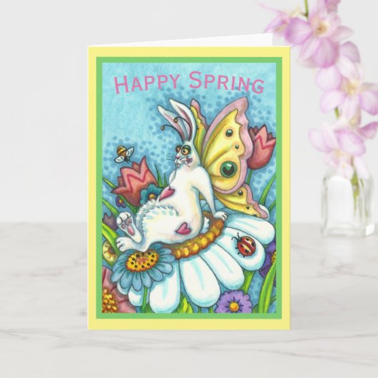 HAPPY SPRING FLUTTERBUN RABBIT, FUNNY BUNNY Blank Kaart (Orchidee)