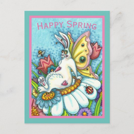 HAPPY SPRING FLUTTERBUN RABBIT, FUNNY BUNNY FAIRY BRIEFKAART (Voorkant)