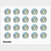 HAPPY SPRING FLUTTERBUN RABBIT, FUNNY BUNNY FAIRY RONDE STICKER (Vel)