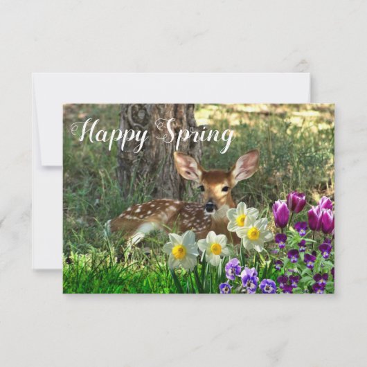 Happy Spring L Deer en Tulips Flat Kaart (Voorkant)