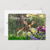 Happy Spring L Deer en Tulips Flat Kaart (Voorkant / Achterkant)