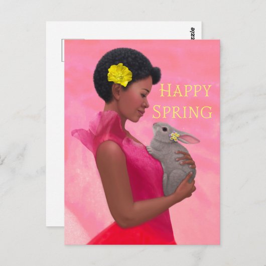 "Happy Spring Lady met konijn." Briefkaart (Voorkant / Achterkant)