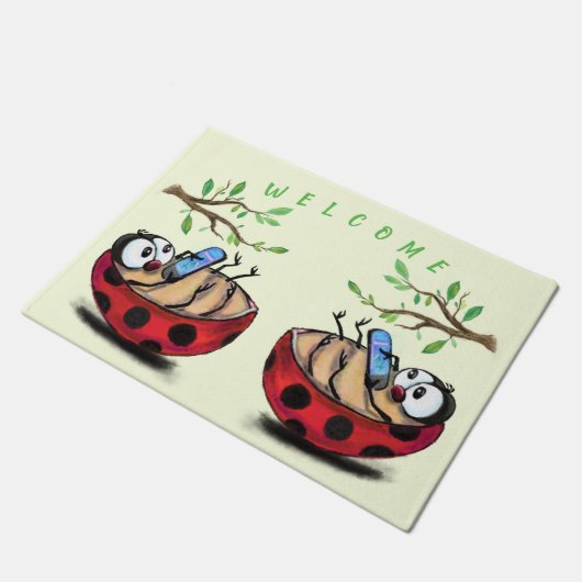 Happy Spring Ladybugs Grappige Deurmat Welkom (Schuin)