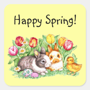 Happy Spring-Stickers / envelopzegels - Sjabloon Vierkante Sticker