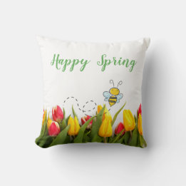 Happy Spring Tulip Flower Holiday Pillow Kussen